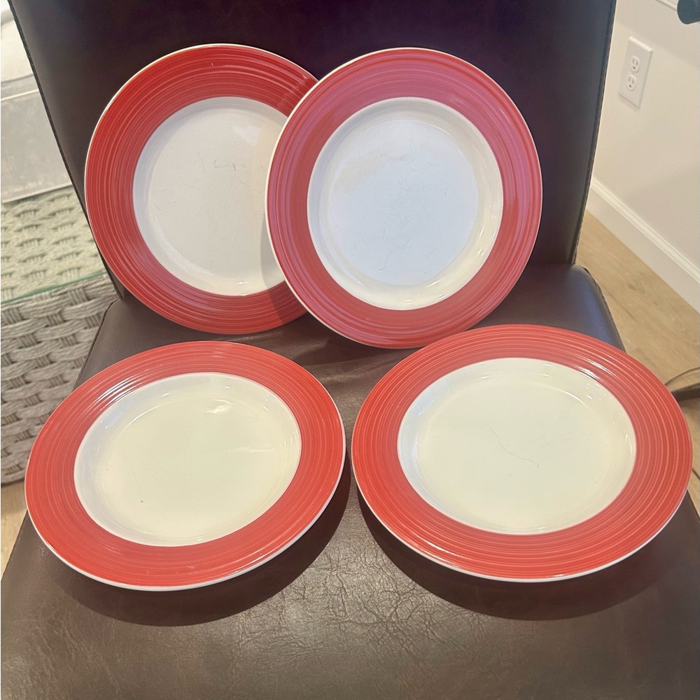 Set Of 2 USA Corningware Etch Stoneware Brick Red Dinner Plates - 1 set left!